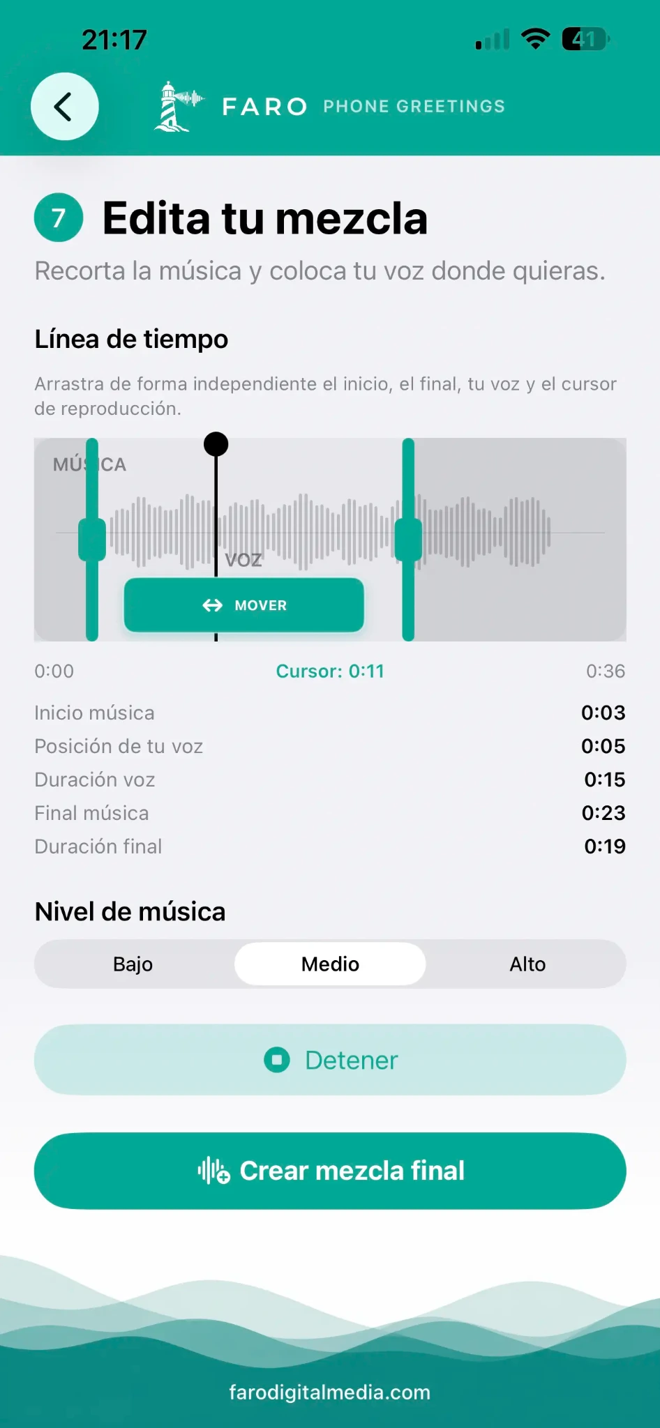 Editor de música y voz de FARO Phone Greetings
