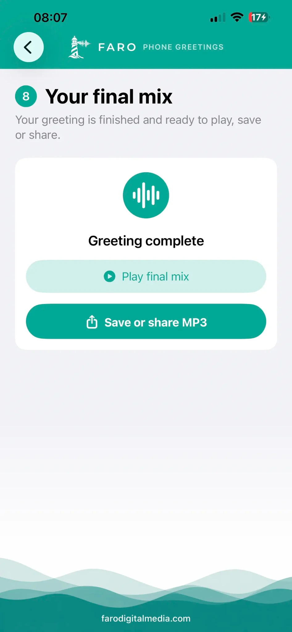 A completed final mix in FARO Phone Greetings