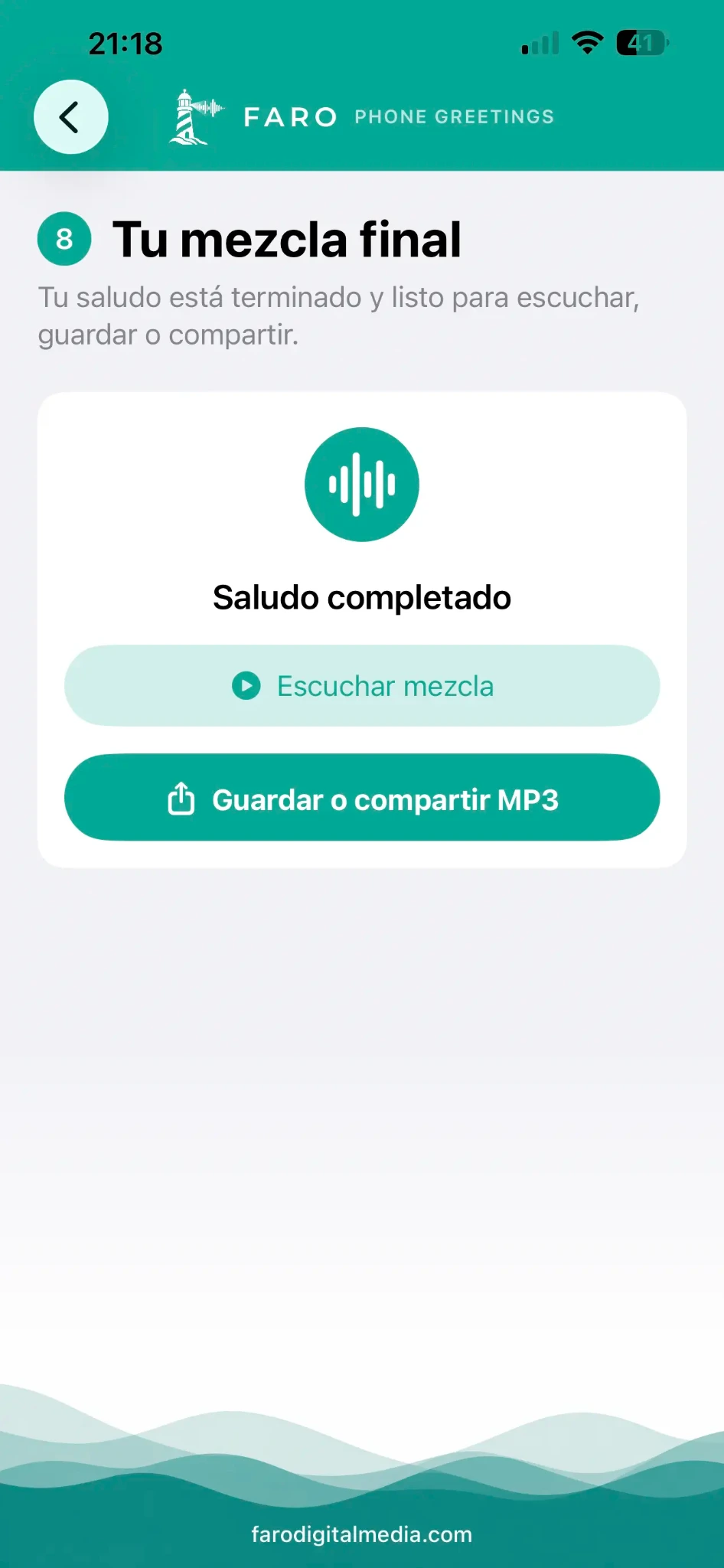 Mezcla final terminada en FARO Phone Greetings
