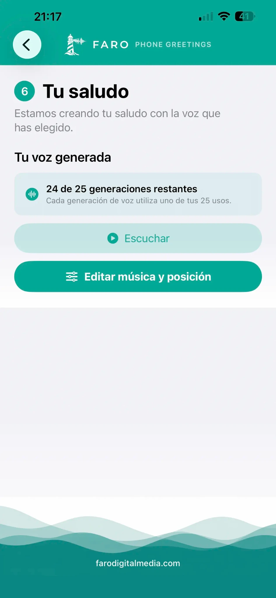 Escucha la voz generada y consulta las generaciones restantes