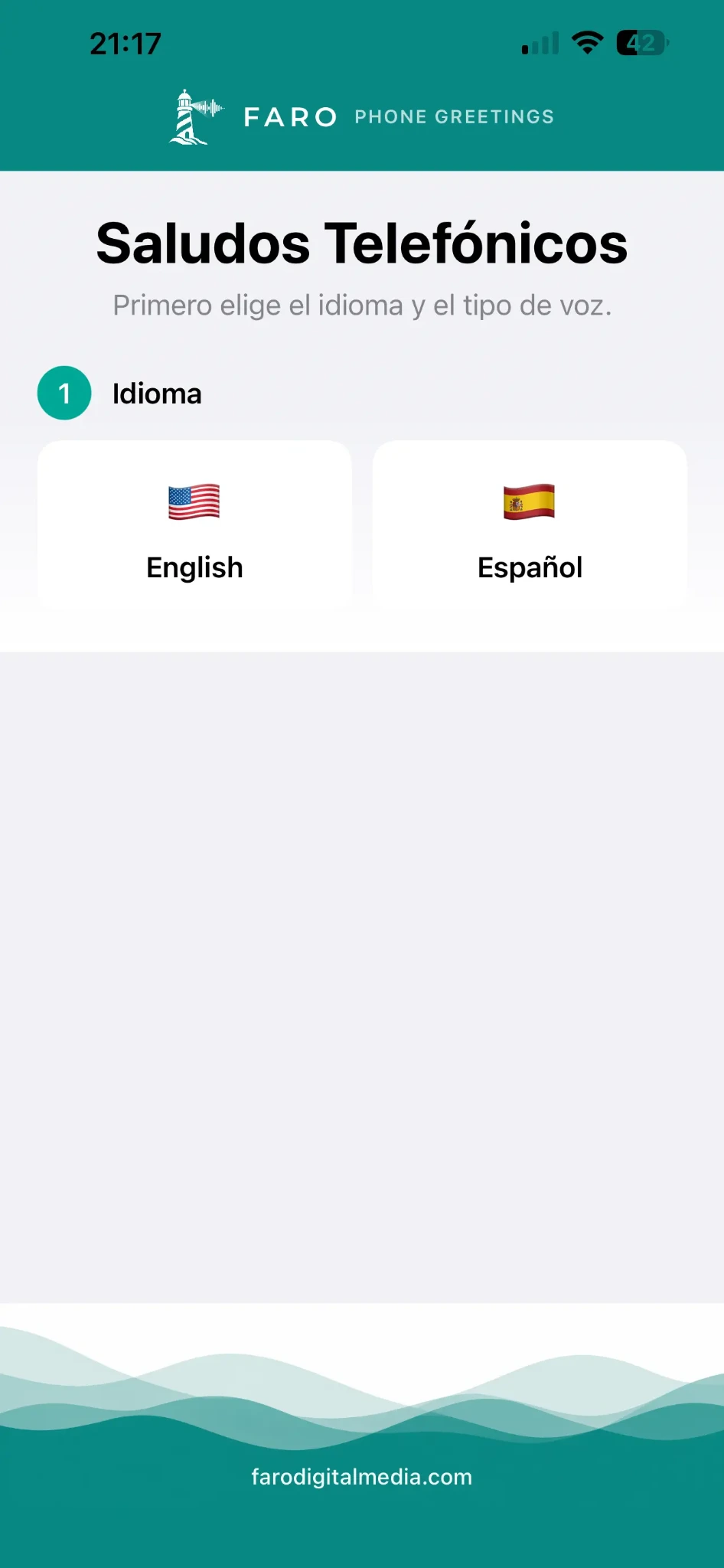 Elige español o inglés al abrir FARO Phone Greetings