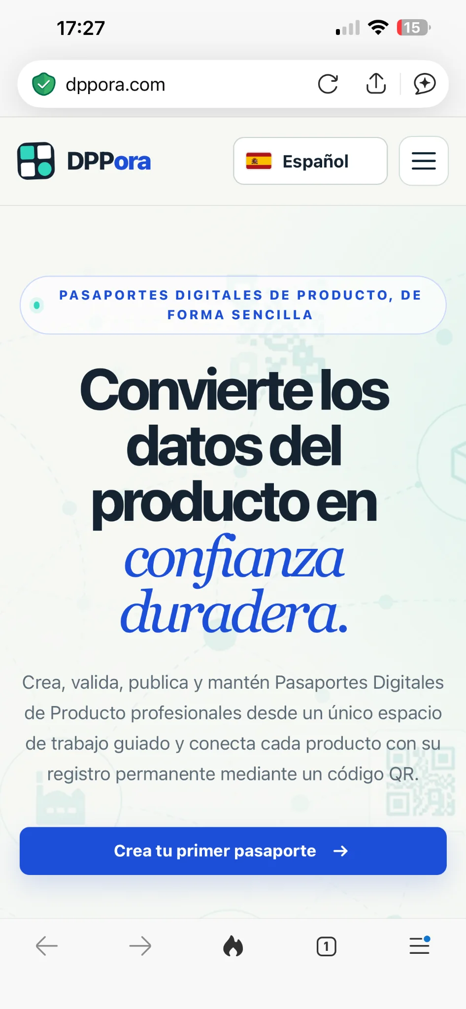 Página principal de DPPora en español en móvil